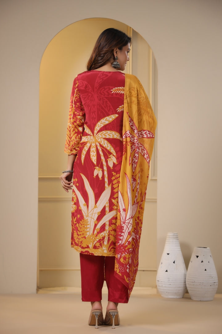 Floral Crape Pant Dupatta Set