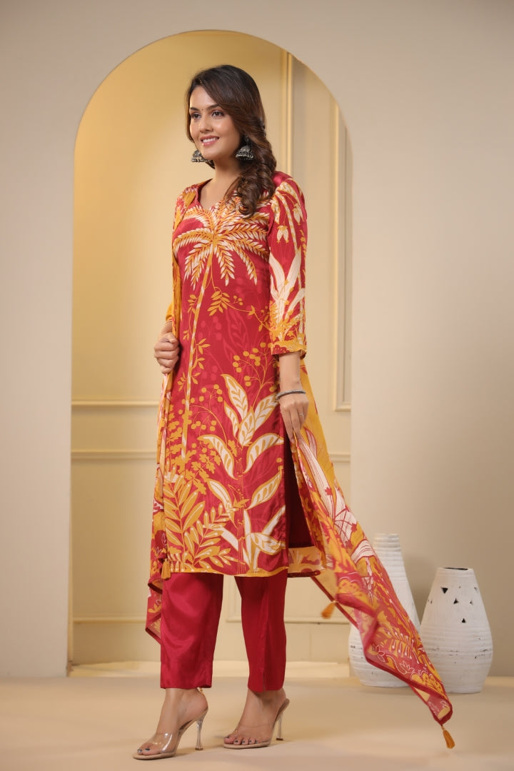 Floral Crape Pant Dupatta Set