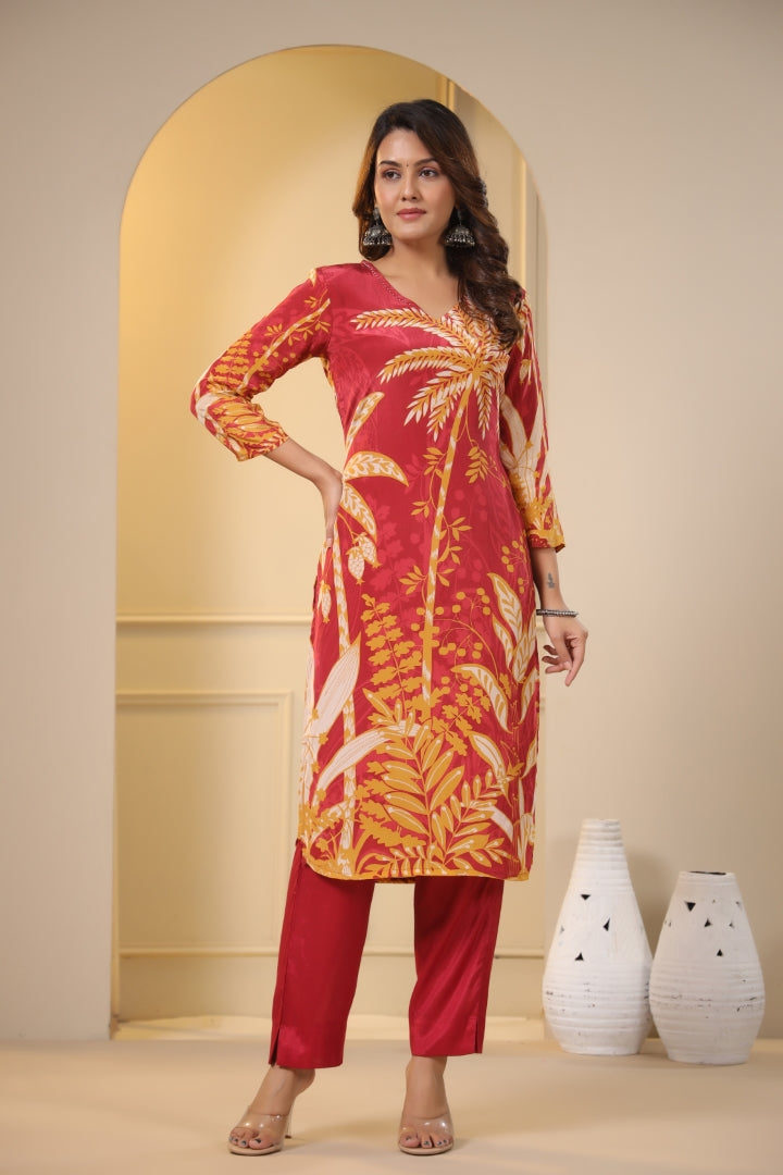 Floral Crape Pant Dupatta Set