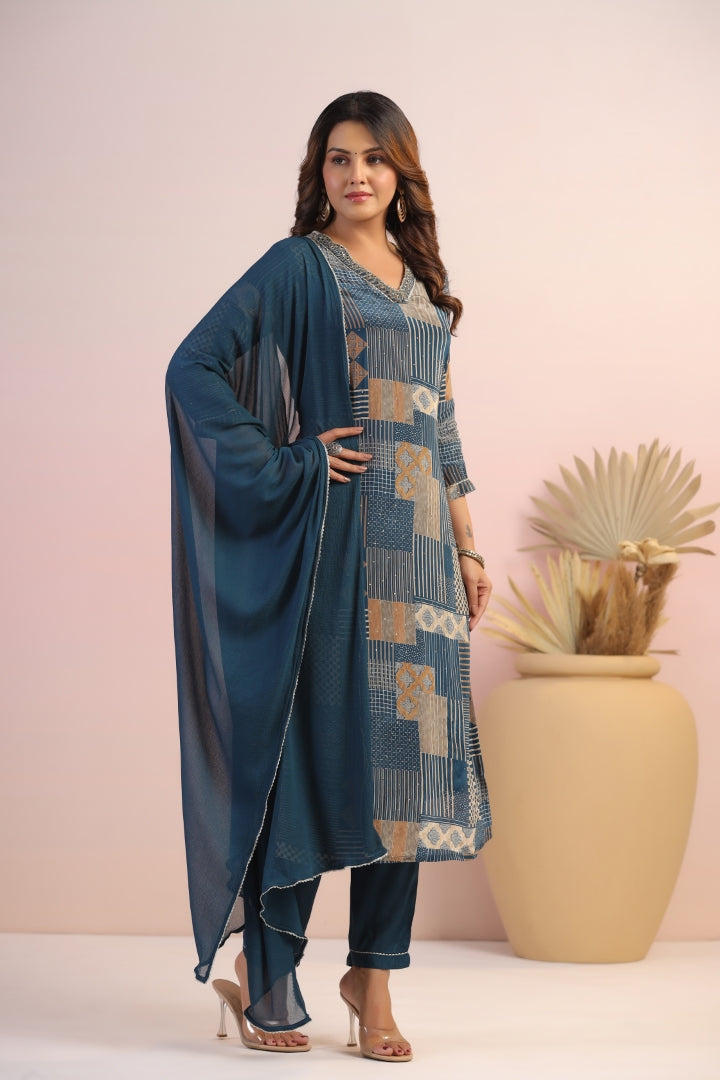 Premium Natural Crape Digital Suit Set