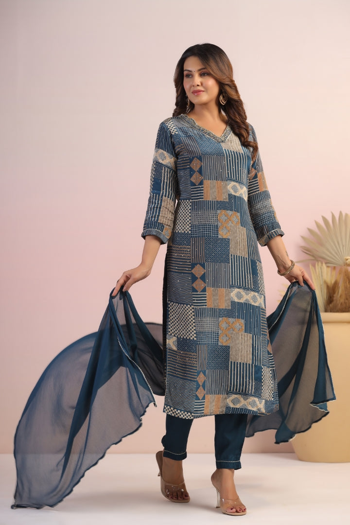 Premium Natural Crape Digital Suit Set