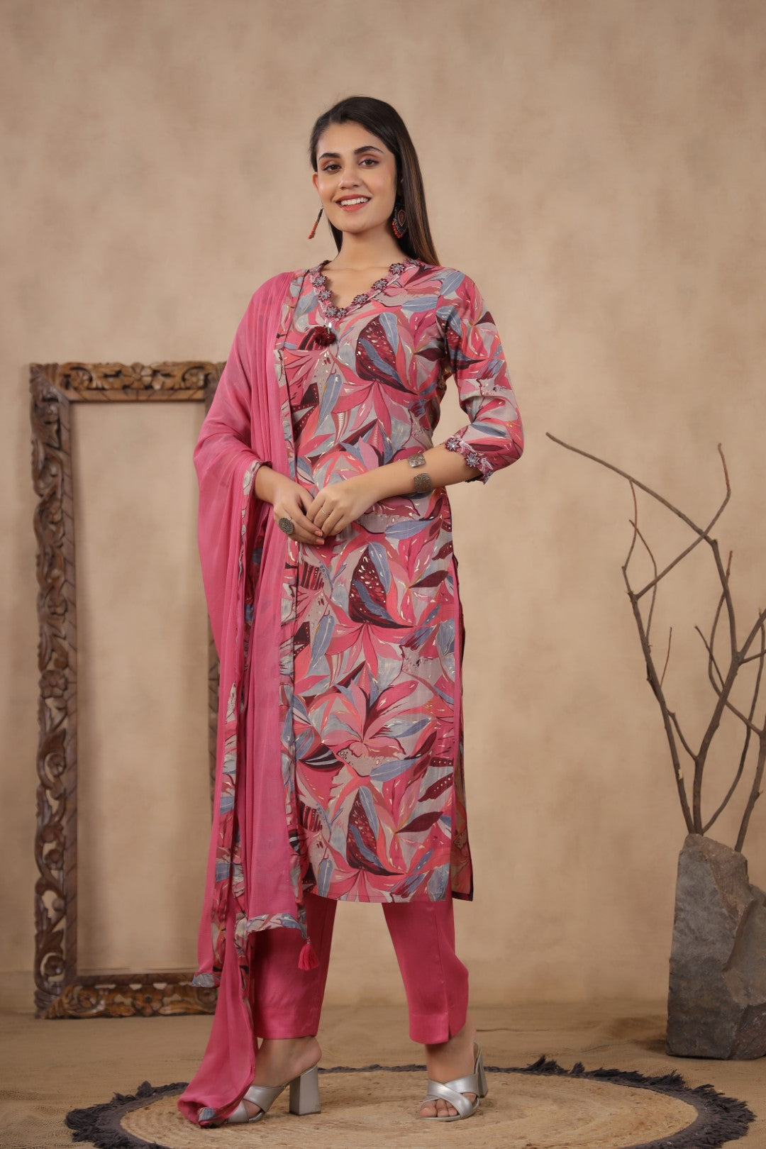 Modal-Muslin Floral Kurta Pant Dupatta Set