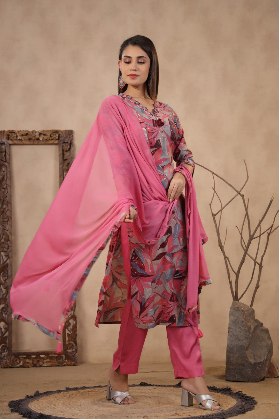 Modal-Muslin Floral Kurta Pant Dupatta Set