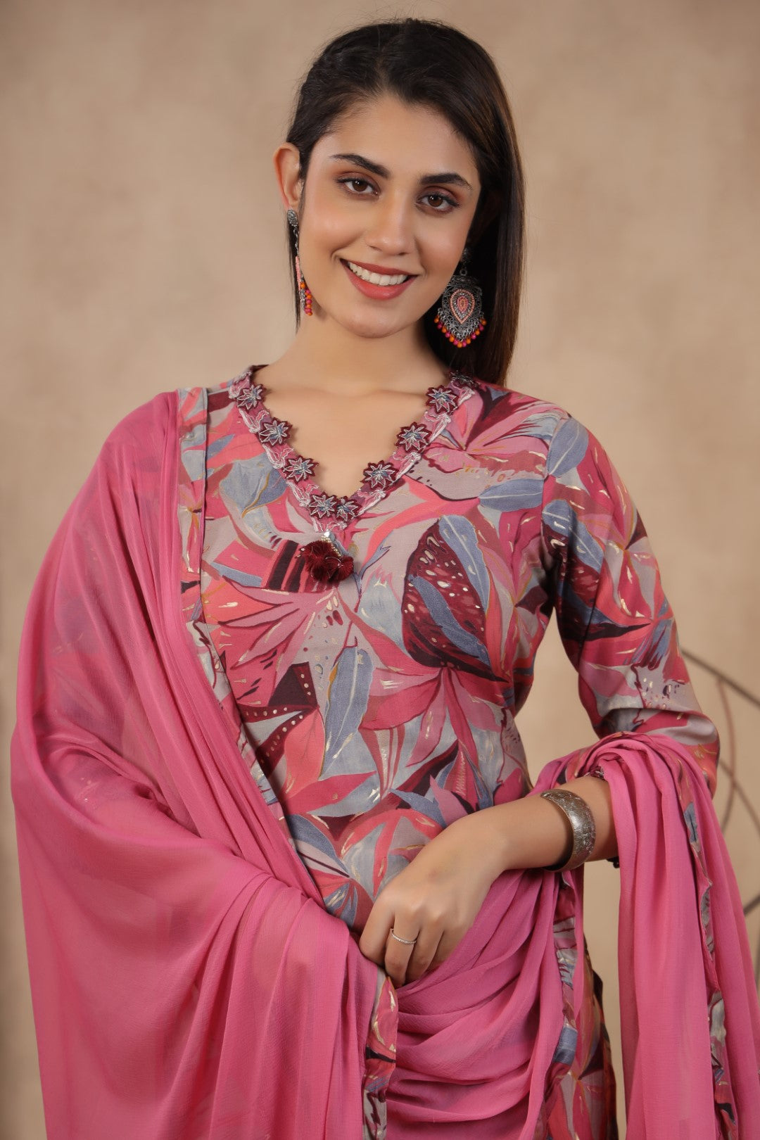 Modal-Muslin Floral Kurta Pant Dupatta Set