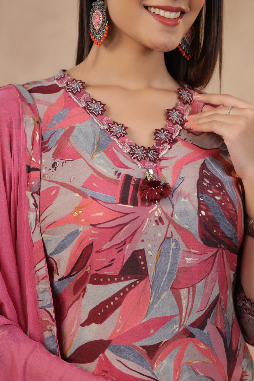 Modal-Muslin Floral Kurta Pant Dupatta Set