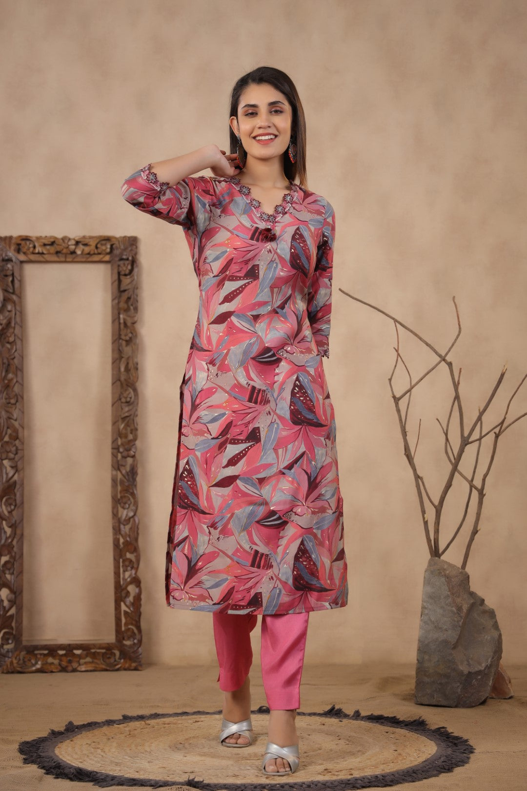 Modal-Muslin Floral Kurta Pant Dupatta Set