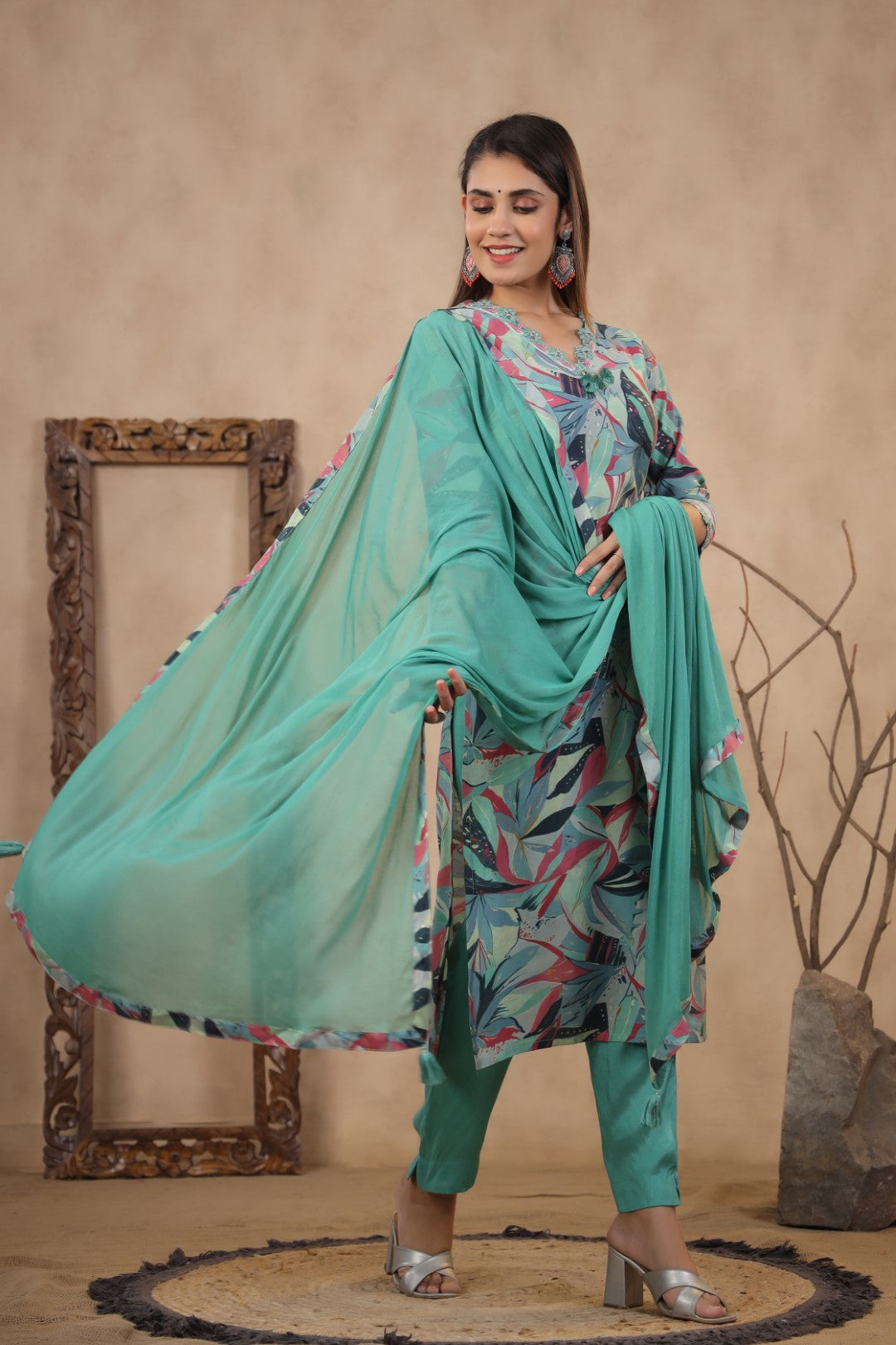 Modal-Muslin Floral Kurta Pant Dupatta Set