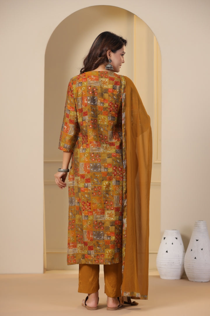 Modal-Chanderi Kurta Pant Dupatta Set