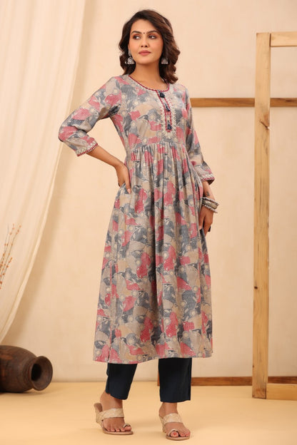 Muslin Multi Emroided Kurta