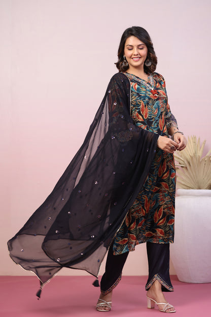 Chinnon Emroided Kurta Pant Set