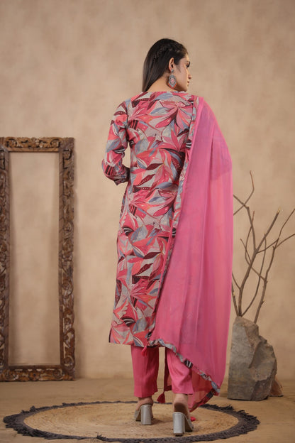Modal-Muslin Floral Kurta Pant Dupatta Set