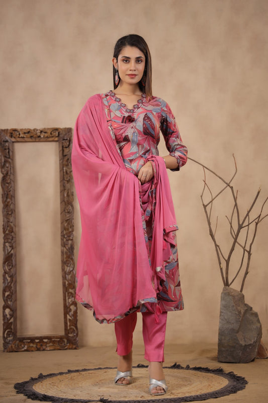 Modal-Muslin Floral Kurta Pant Dupatta Set