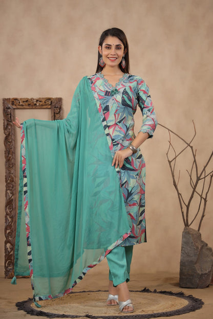 Modal-Muslin Floral Kurta Pant Dupatta Set