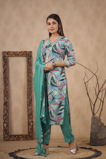 Modal-Muslin Floral Kurta Pant Dupatta Set