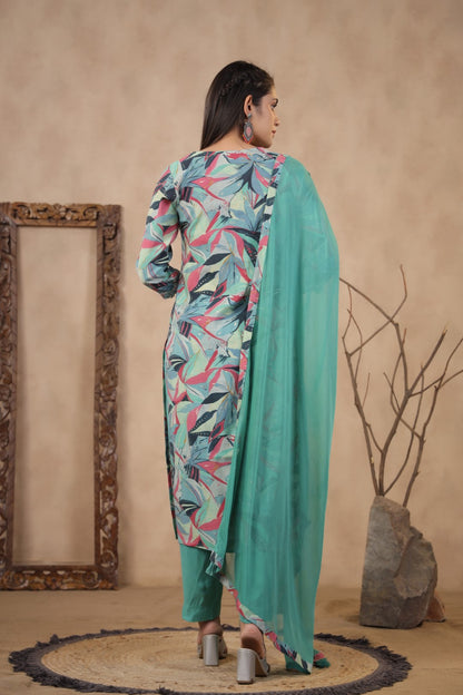 Modal-Muslin Floral Kurta Pant Dupatta Set