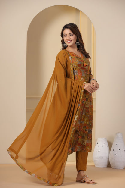 Modal-Chanderi Kurta Pant Dupatta Set