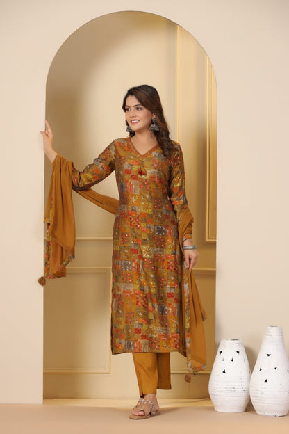 Modal-Chanderi Kurta Pant Dupatta Set