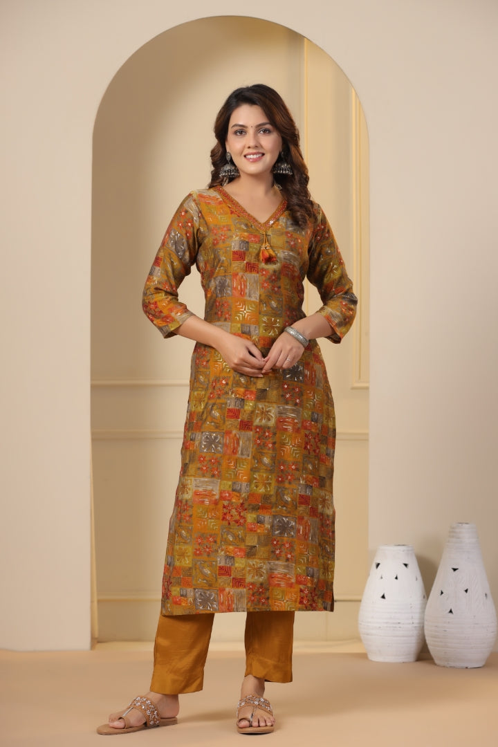 Modal-Chanderi Kurta Pant Dupatta Set