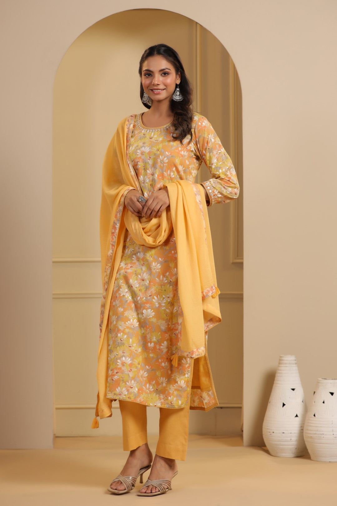 Emroided Pakistani Lawn Kurta Dupatta Pant Set